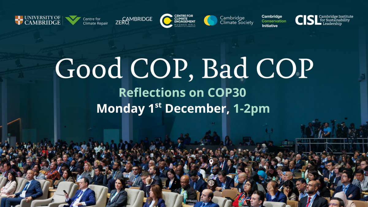Good COP, Bad COP banner with image of representatives at a COP event