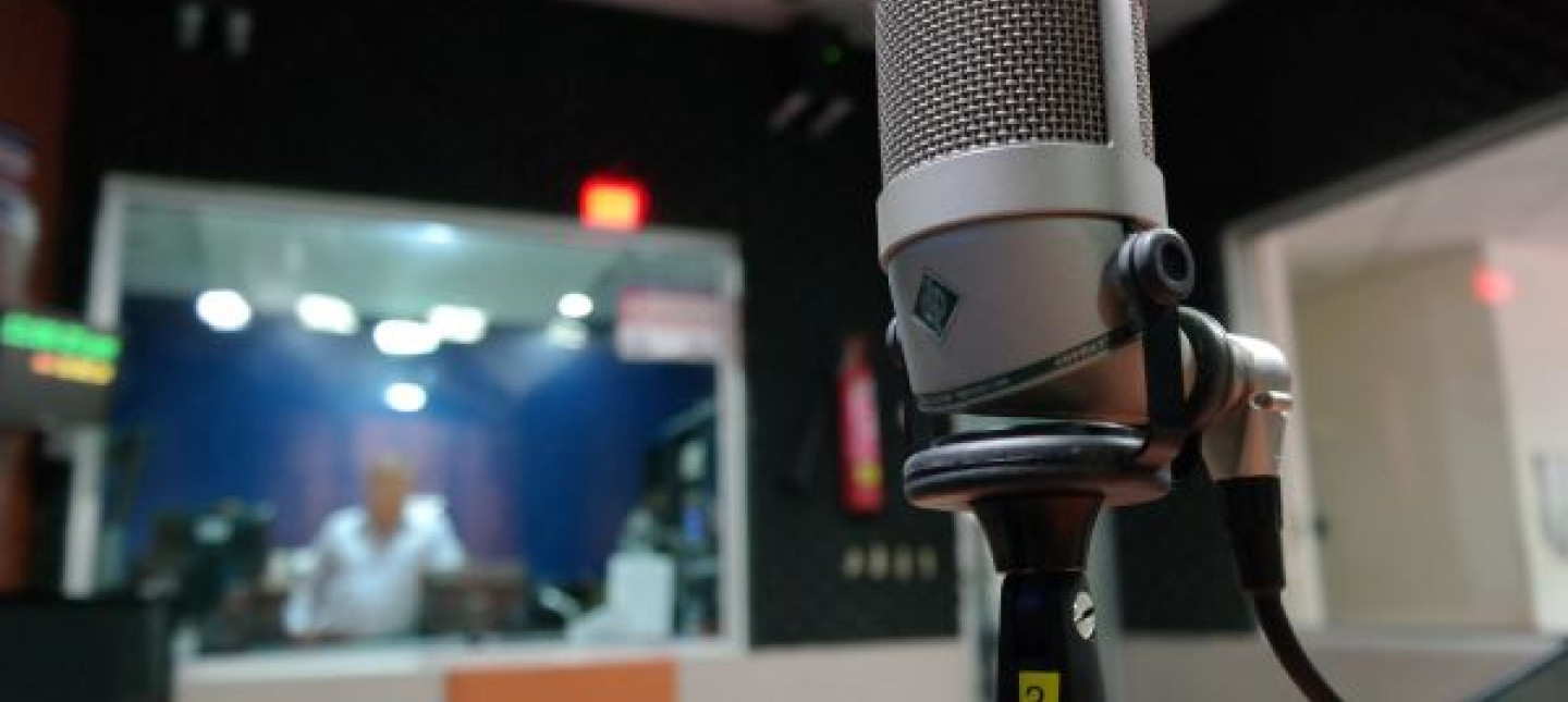 Inside a news studio