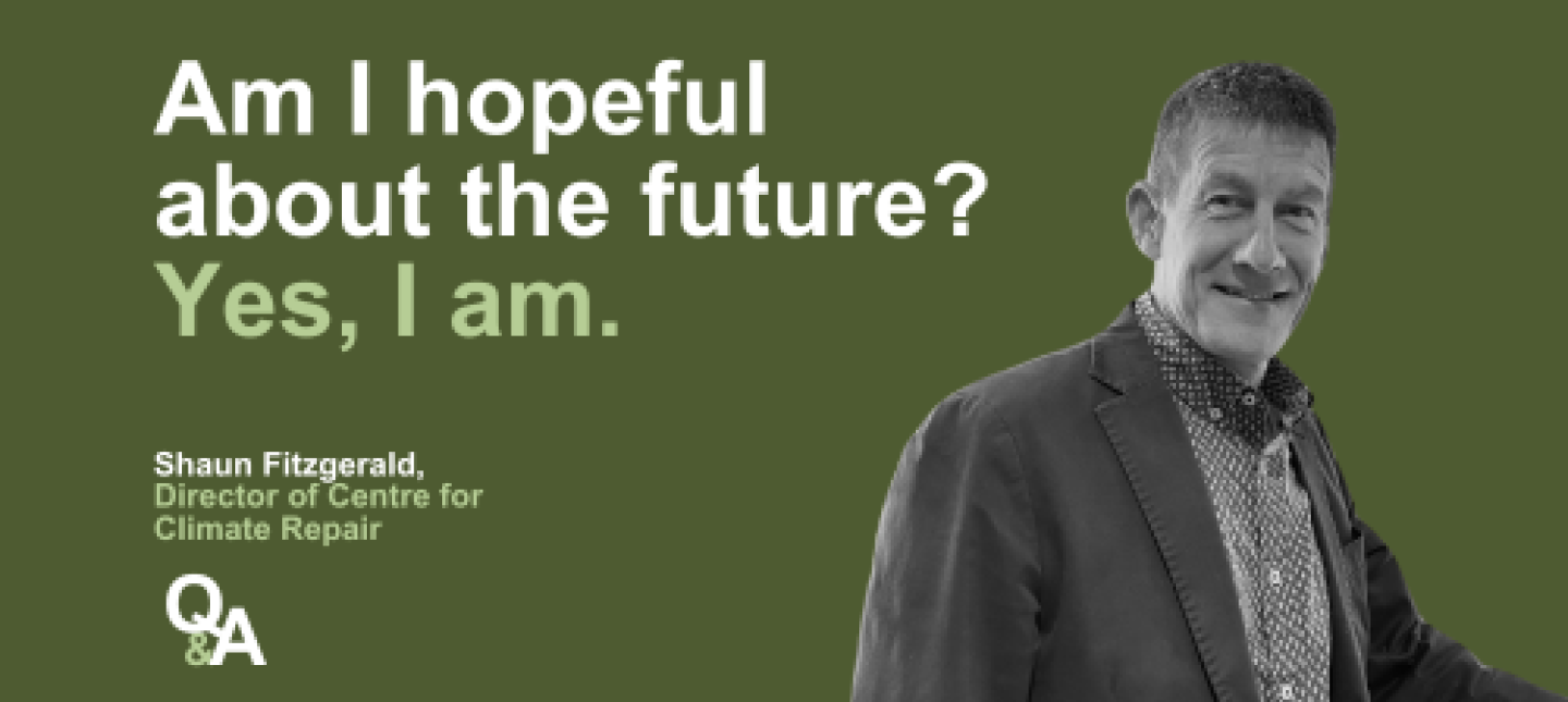 Quote from Shaun Fitzgerald with picture of him - 'Am I hopeful about the future? Yes, I am.'