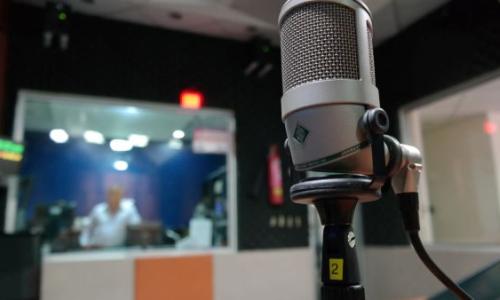 Inside a news studio