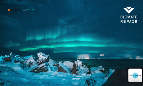 Card with picture of the Arctic. Logos of CCR, ACA, CZ and Univ of Cambridge. Photo by Nicolas J Leclercq on Unsplash
