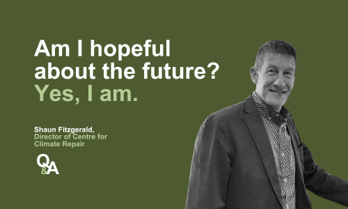 Quote from Shaun Fitzgerald with picture of him - 'Am I hopeful about the future? Yes, I am.'