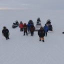 Research team on Arctic ice from above