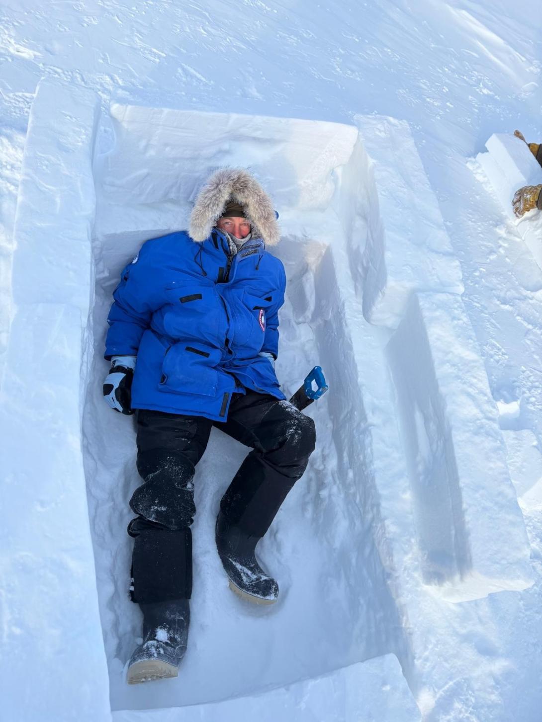Shaun in snow shelter