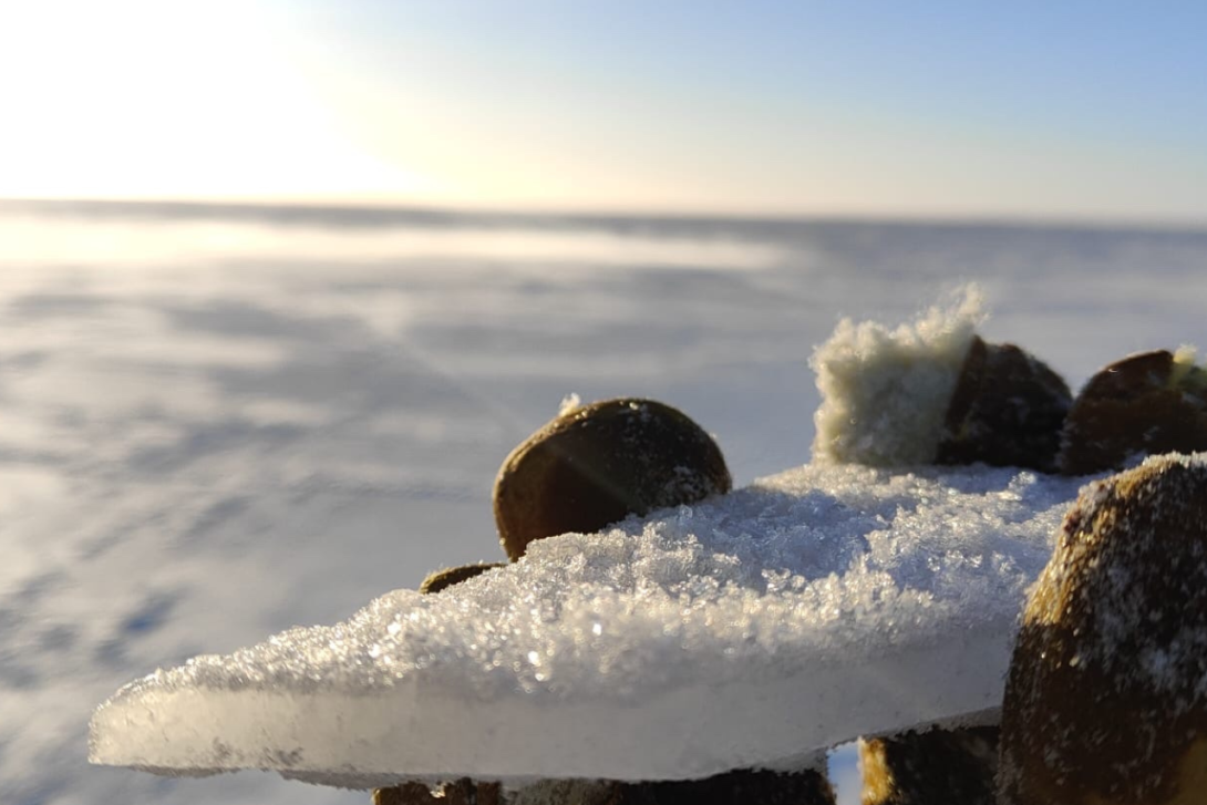 Frost on ice in ice thickening trials