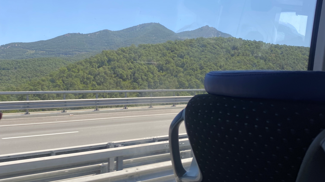 View of hills from the window seat