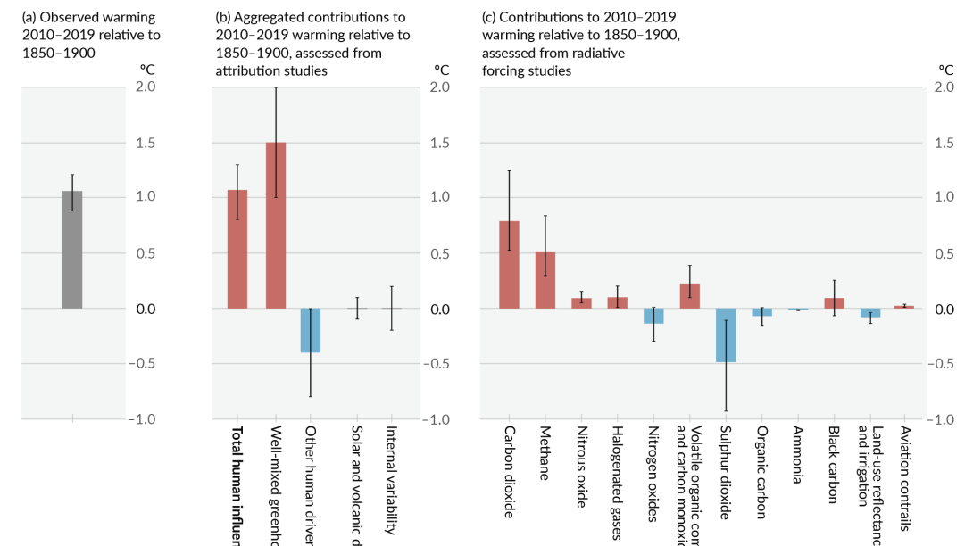 Graph from AR6 WG1 showing warming by various GHGs
