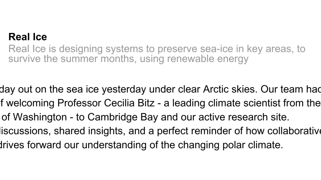 A brilliant day out on the sea ice yesterday under clear Arctic skies. Our team had the privilege of welcoming Professor Cecilia Bitz - a leading climate scientist from the University of Washington - to Cambridge Bay and our active research site. Inspiring discussions, shared insights, and a perfect reminder of how collaborative fieldwork drives forward our understanding of the changing polar climate.