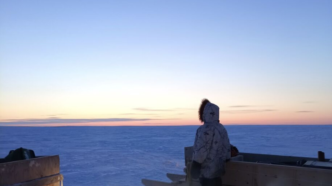 Person with sled on Arctic ice